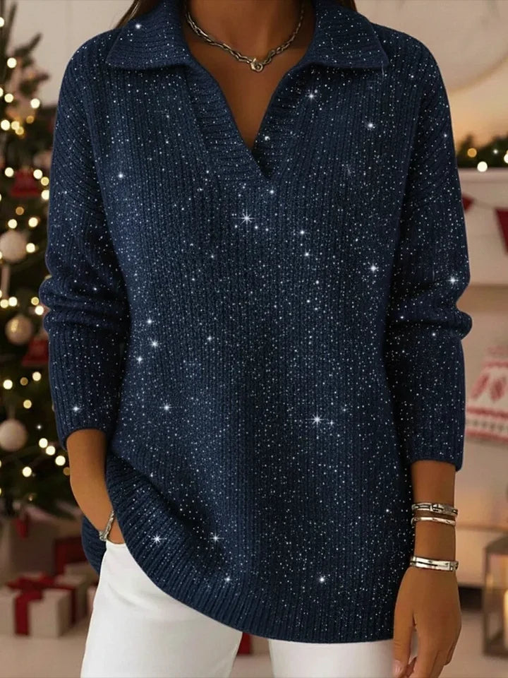 🎄New Arrivals🔥Christmas Party Polo CollarShiny Loose Sweater Top