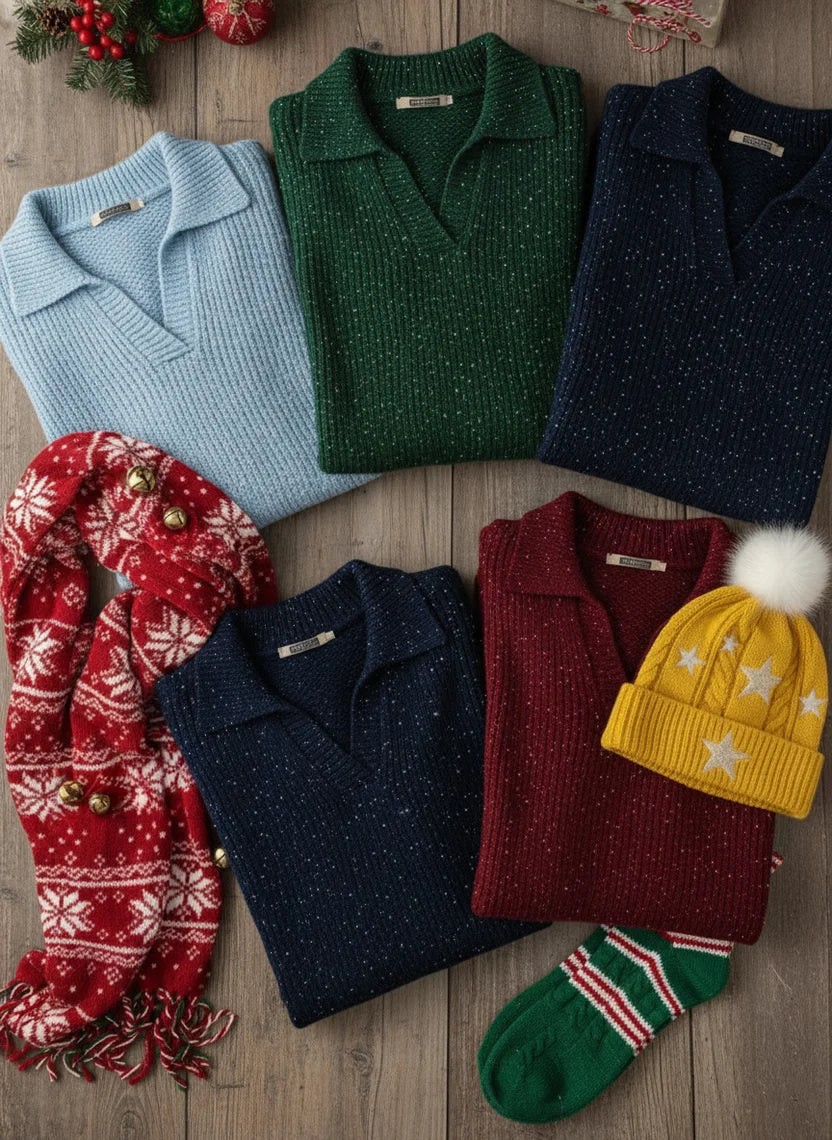 🎄New Arrivals🔥Christmas Party Polo CollarShiny Loose Sweater Top
