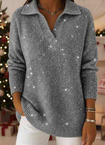🎄New Arrivals🔥Christmas Party Polo CollarShiny Loose Sweater Top