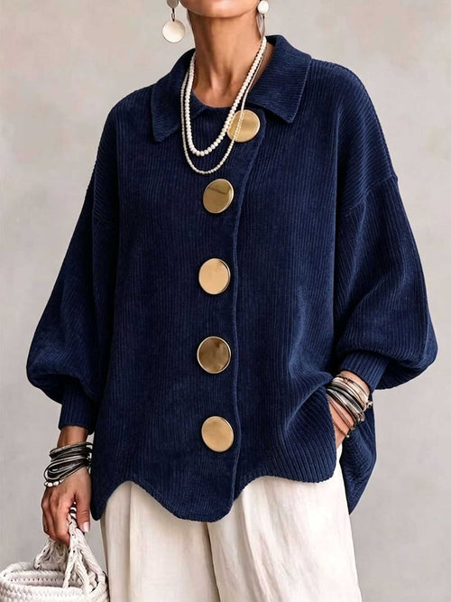CLEARANCE SALE🔥 Oversized Collared Cardigan, Corduroy Knit With Large Metal Buttons