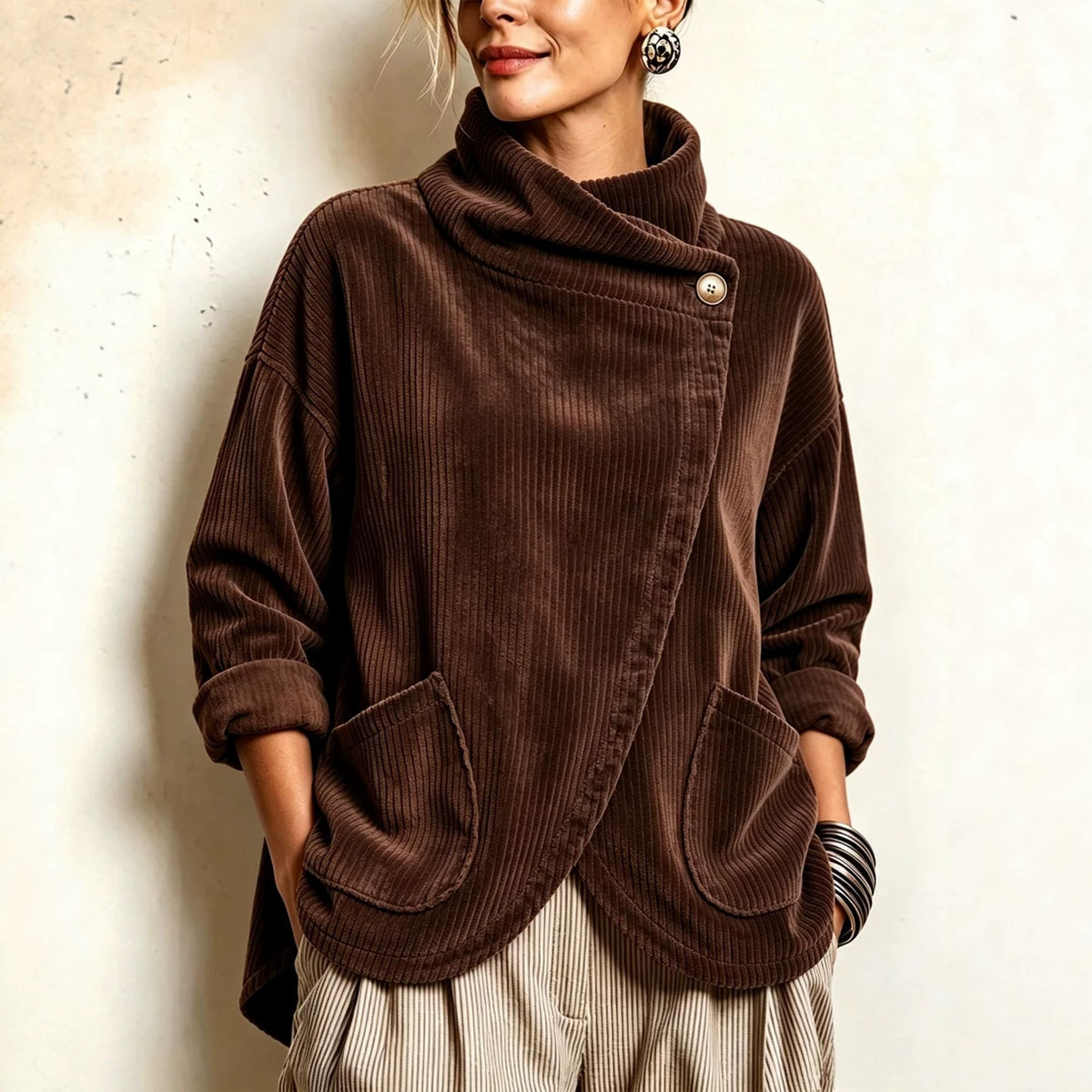 🎁New Arrivals 🔥Asymmetric Button-Wrap Corduroy Top