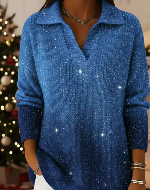 🎄New Arrivals🔥Christmas Party Polo CollarShiny Loose Sweater Top