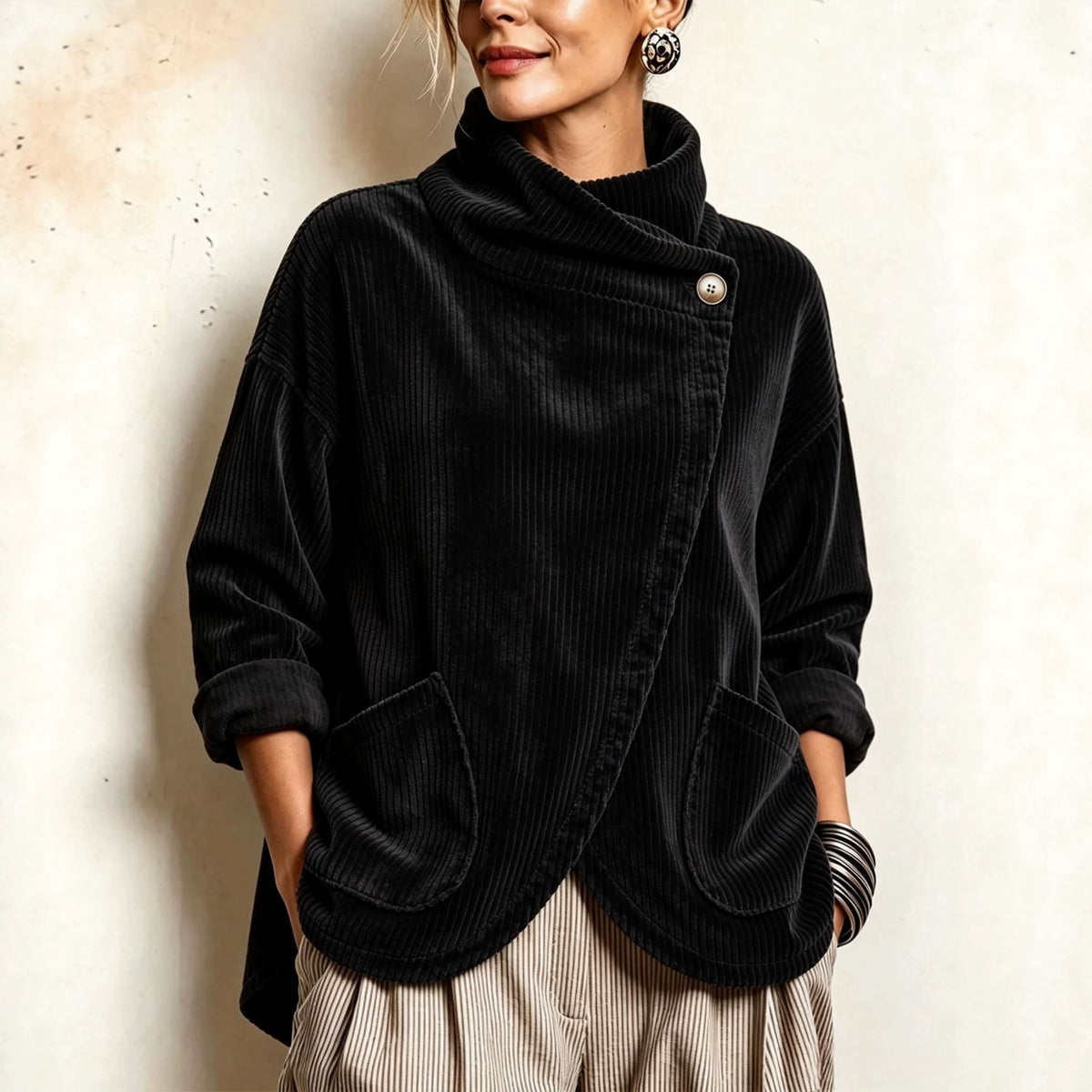 🎁New Arrivals 🔥Asymmetric Button-Wrap Corduroy Top