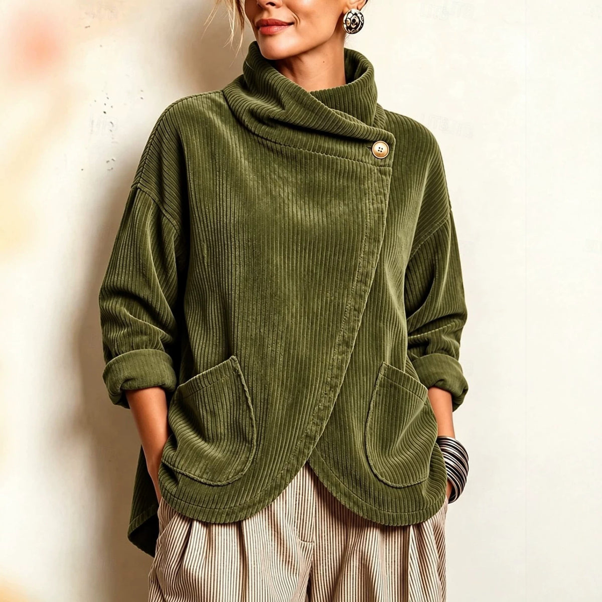 🎁New Arrivals 🔥Asymmetric Button-Wrap Corduroy Top