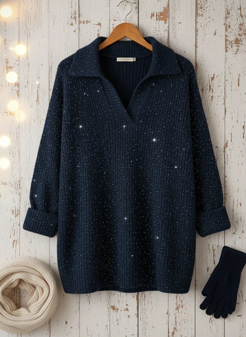 🎄New Arrivals🔥Christmas Party Polo CollarShiny Loose Sweater Top