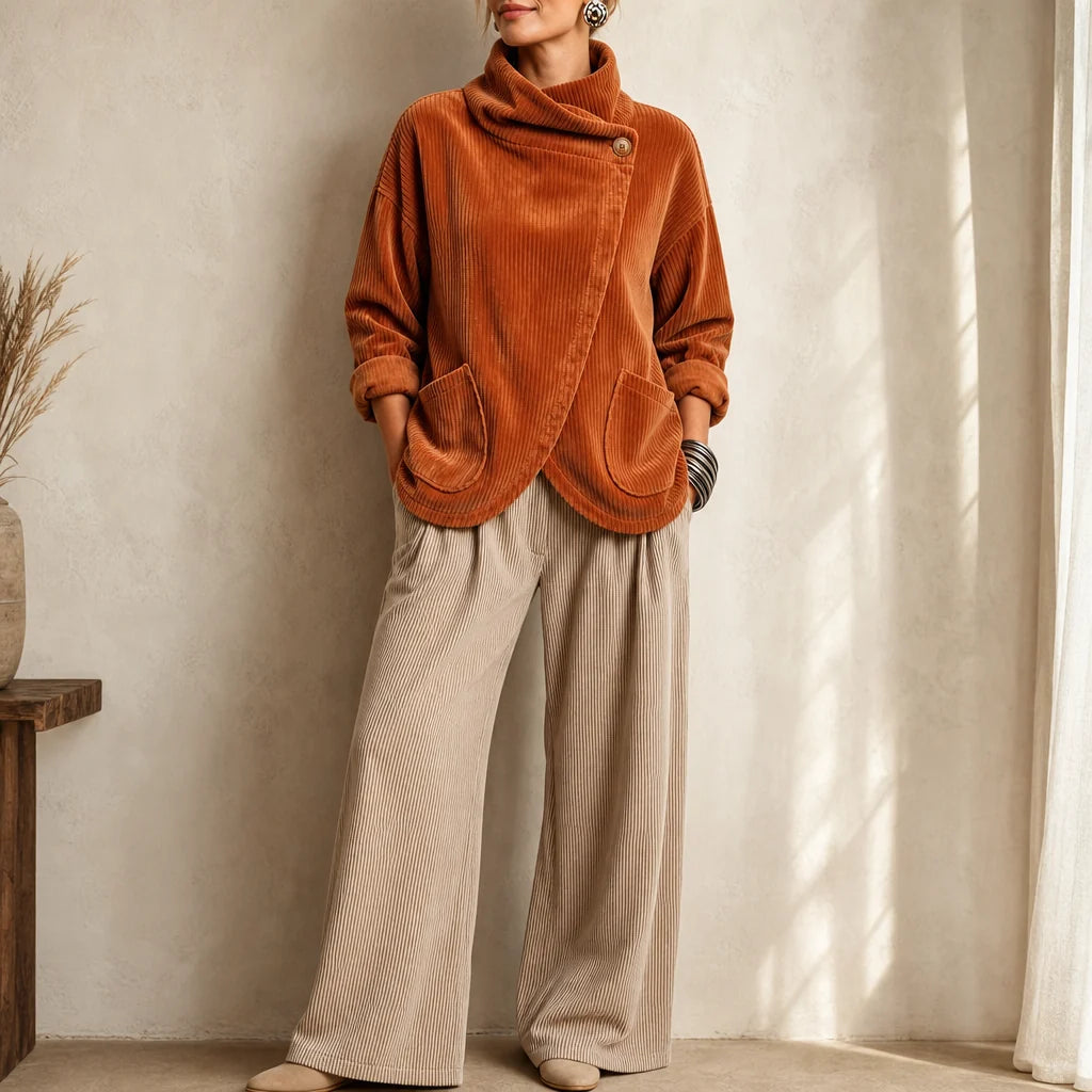 🎁New Arrivals 🔥Asymmetric Button-Wrap Corduroy Top