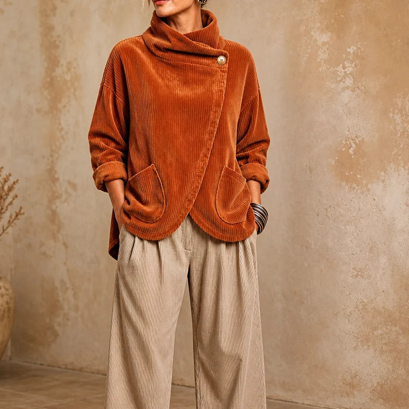 🎁New Arrivals 🔥Asymmetric Button-Wrap Corduroy Top
